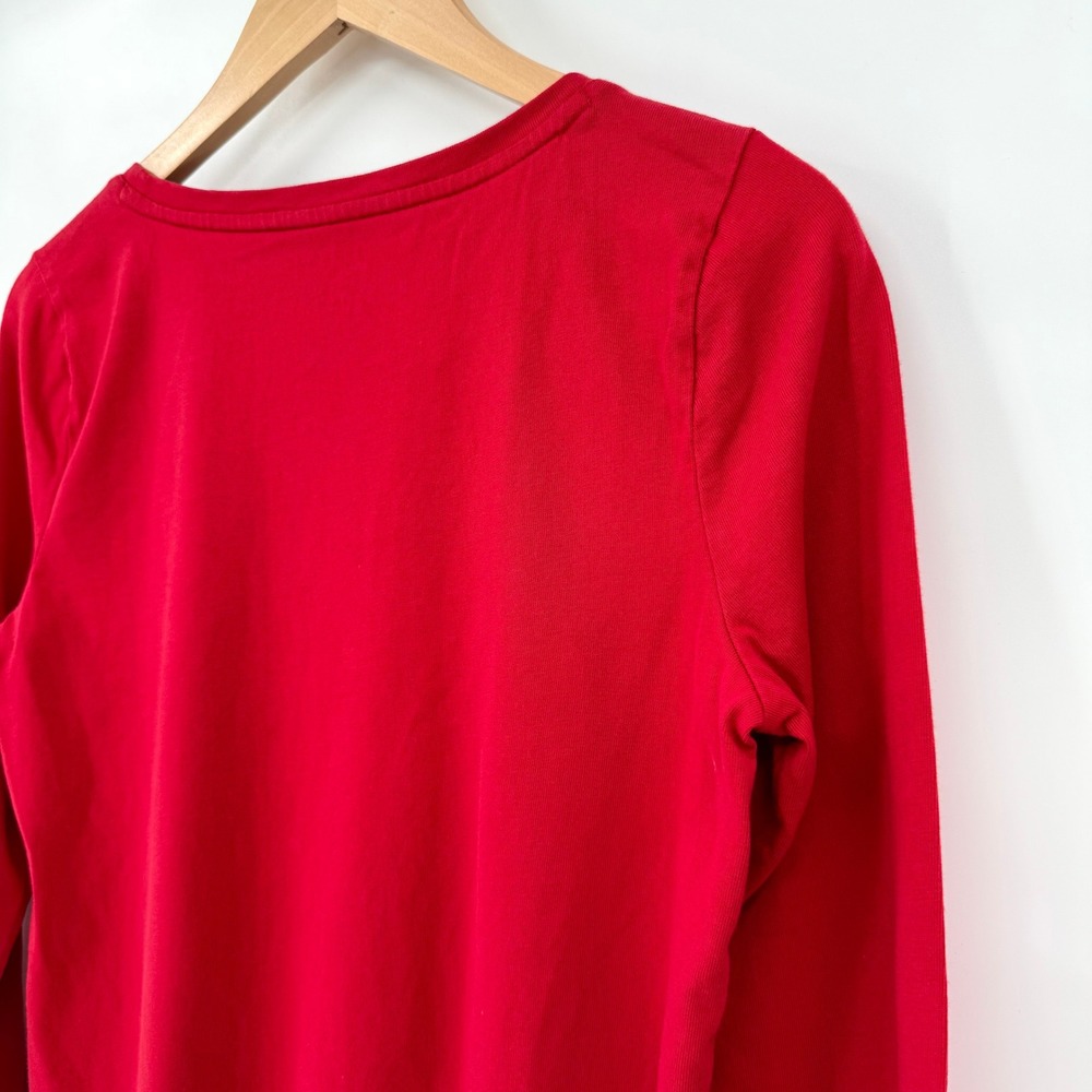 Talbots Red Cotton Long Sleeve Embroidered Winter Dog Shirt Preppy Womens MP - Picture 6 of 9